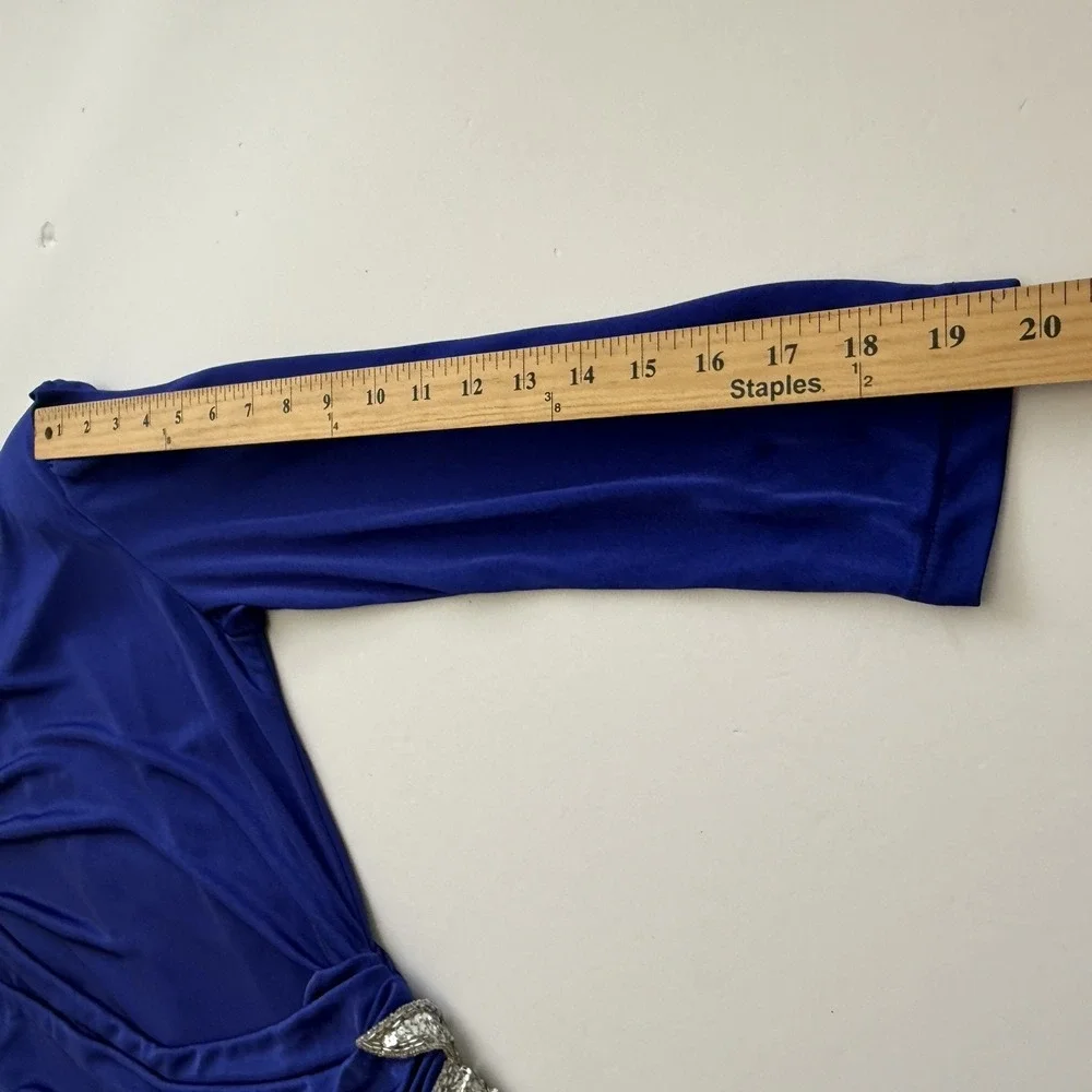 Vintage 80's Women Abby Kent Cocktail Dress Ruched Blue Size 8 Sequins Sequins‎